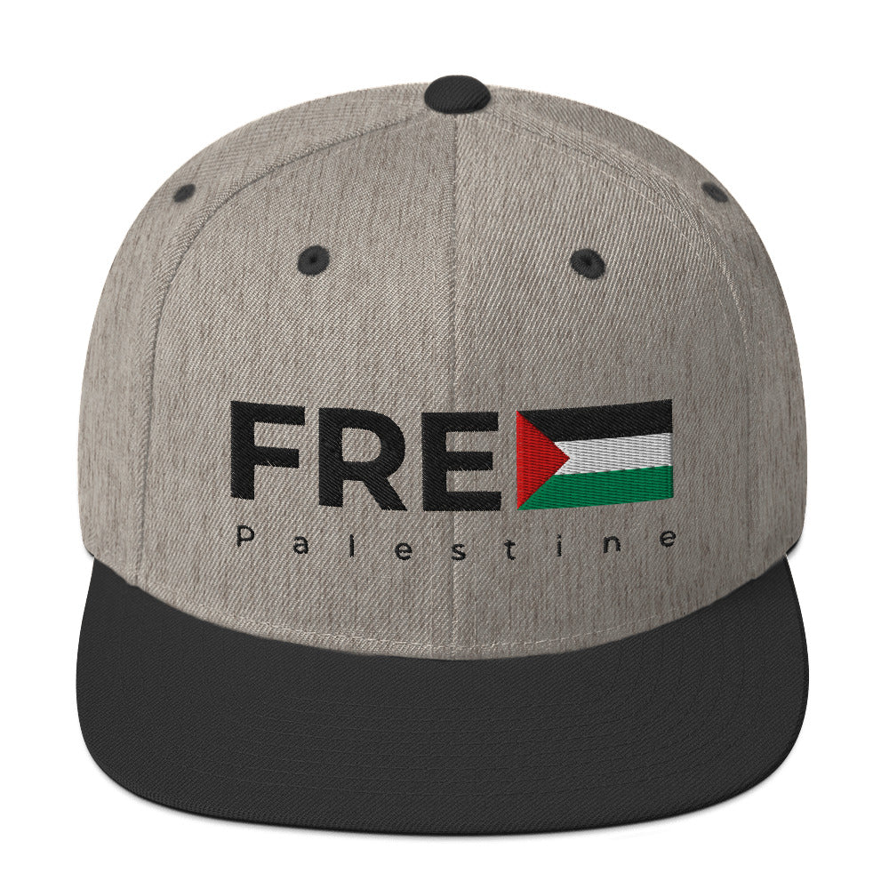 Snapback Hat - Free Palestine, Snapback Heather Black