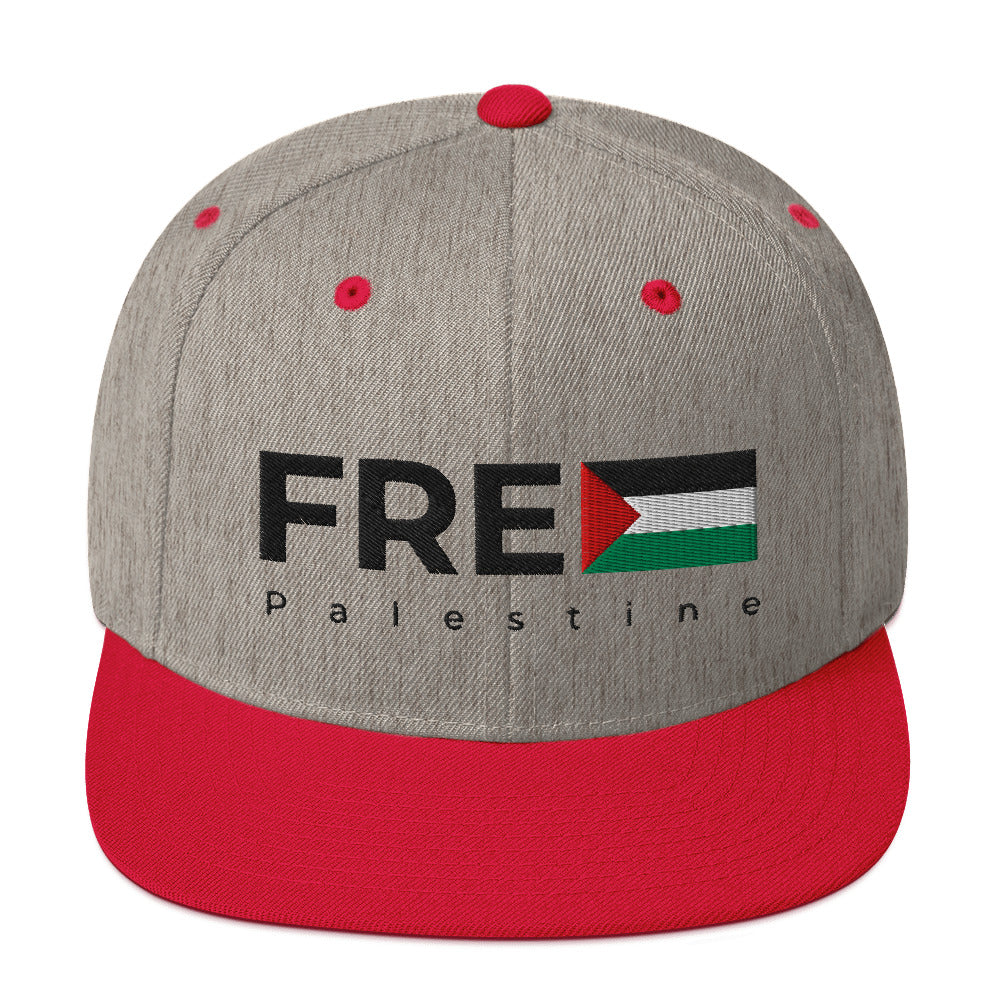 Snapback Hat - Free Palestine, Snapback Heather Grey Red