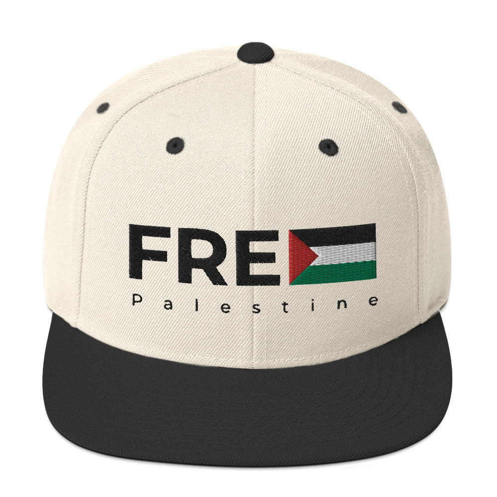 Snapback Hat - Free Palestine, Snapback Natural Black