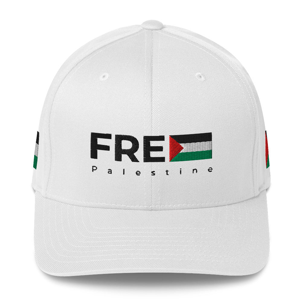 Structured Twill Cap - Free Palestine, Closed Back Structured Cap White