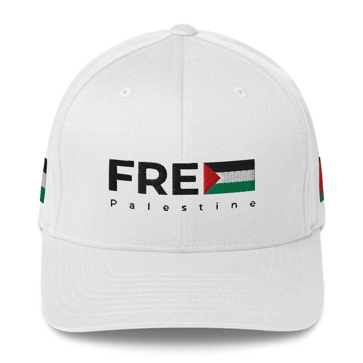 Structured Twill Cap - Free Palestine, Closed Back Structured Cap White