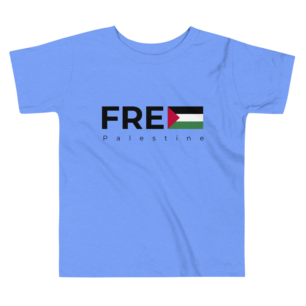 Toddler Short Sleeve Tee - Free Palestine, Heather Columbia Blue