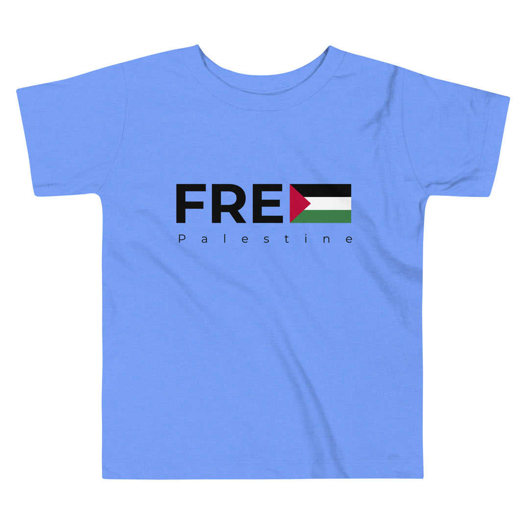 Toddler Short Sleeve Tee - Free Palestine, Heather Columbia Blue