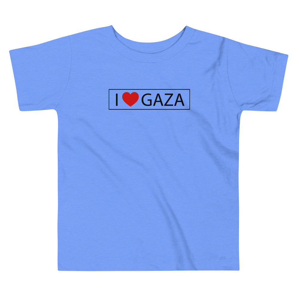 Toddler Short Sleeve Tee - I Love Gaza, Heather Columbia Blue