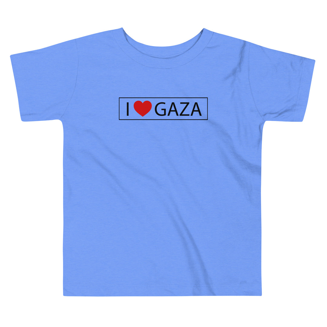 Toddler Short Sleeve Tee - I Love Gaza, Heather Columbia Blue