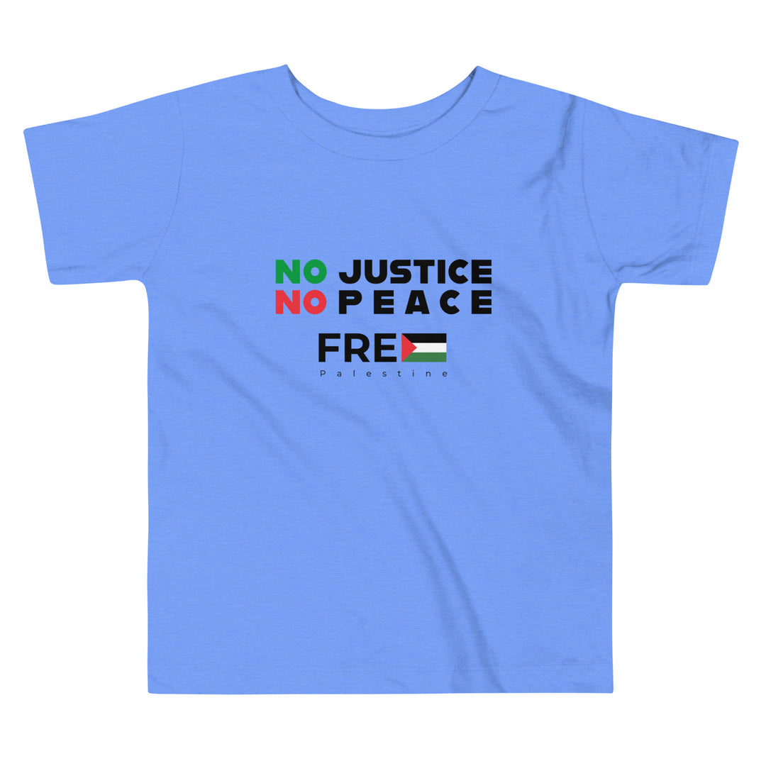 Toddler Short Sleeve Tee - No Justice No Peace, Heather Columbia Blue
