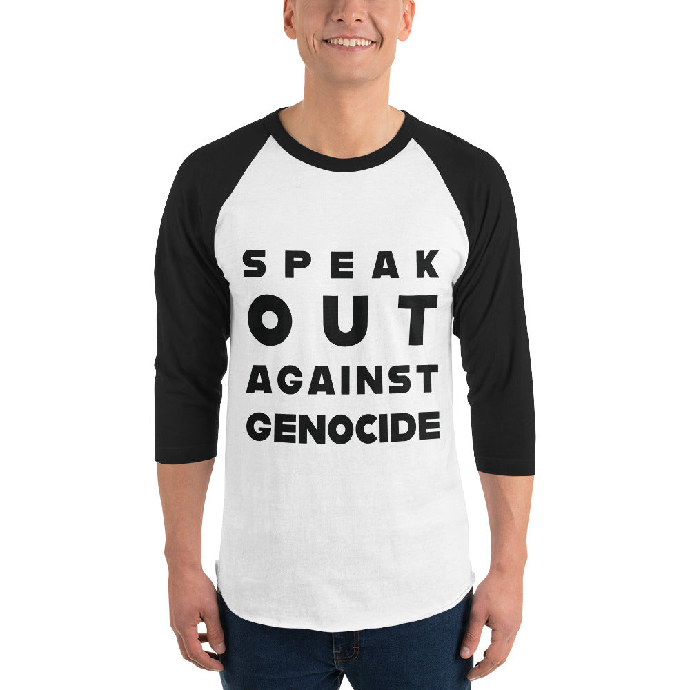 Men 3/4 sleeve raglan shirt | Speak out against genocide