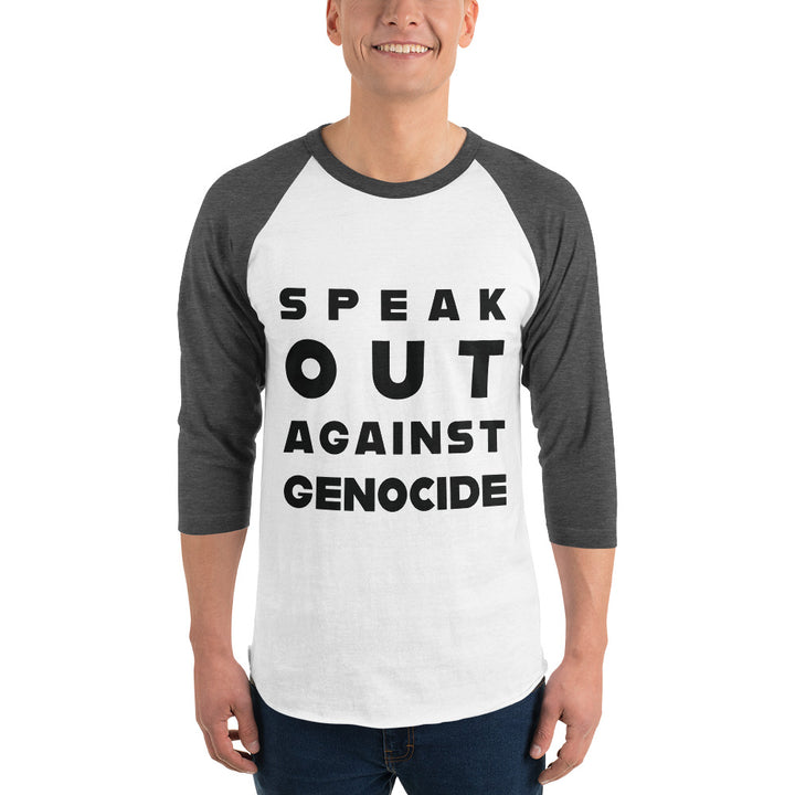 Men 3/4 sleeve raglan shirt | Speak out against genocide