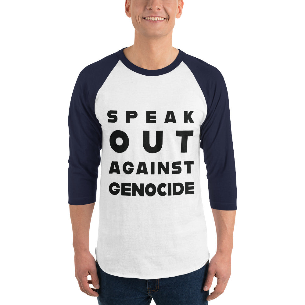 Men 3/4 sleeve raglan shirt | Speak out against genocide