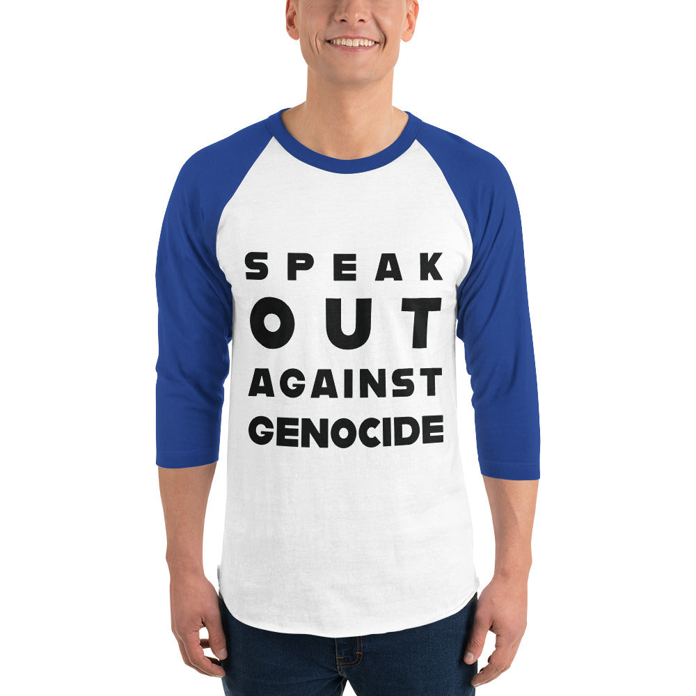 Men 3/4 sleeve raglan shirt | Speak out against genocide