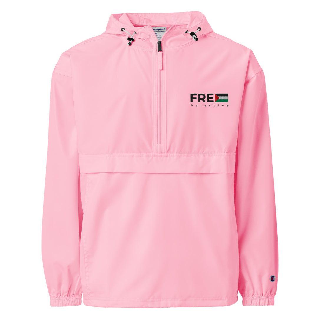 Women Embroidered Champion Packable Jacket - Free Palestine, Embroidered Champion Packable Jacket Pink Candy
