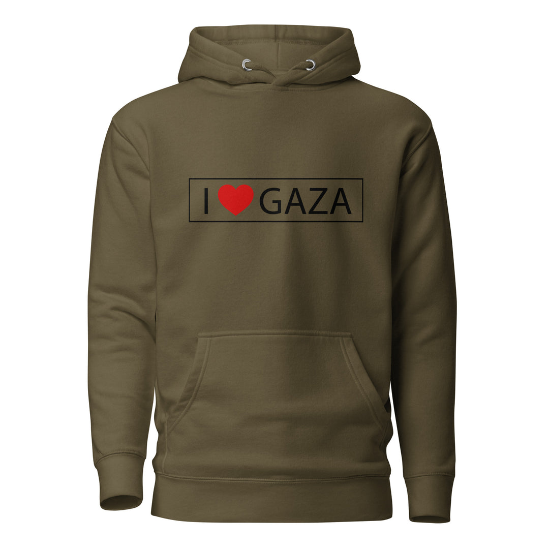 Women Hoodie - I Love Gaza, Military Green