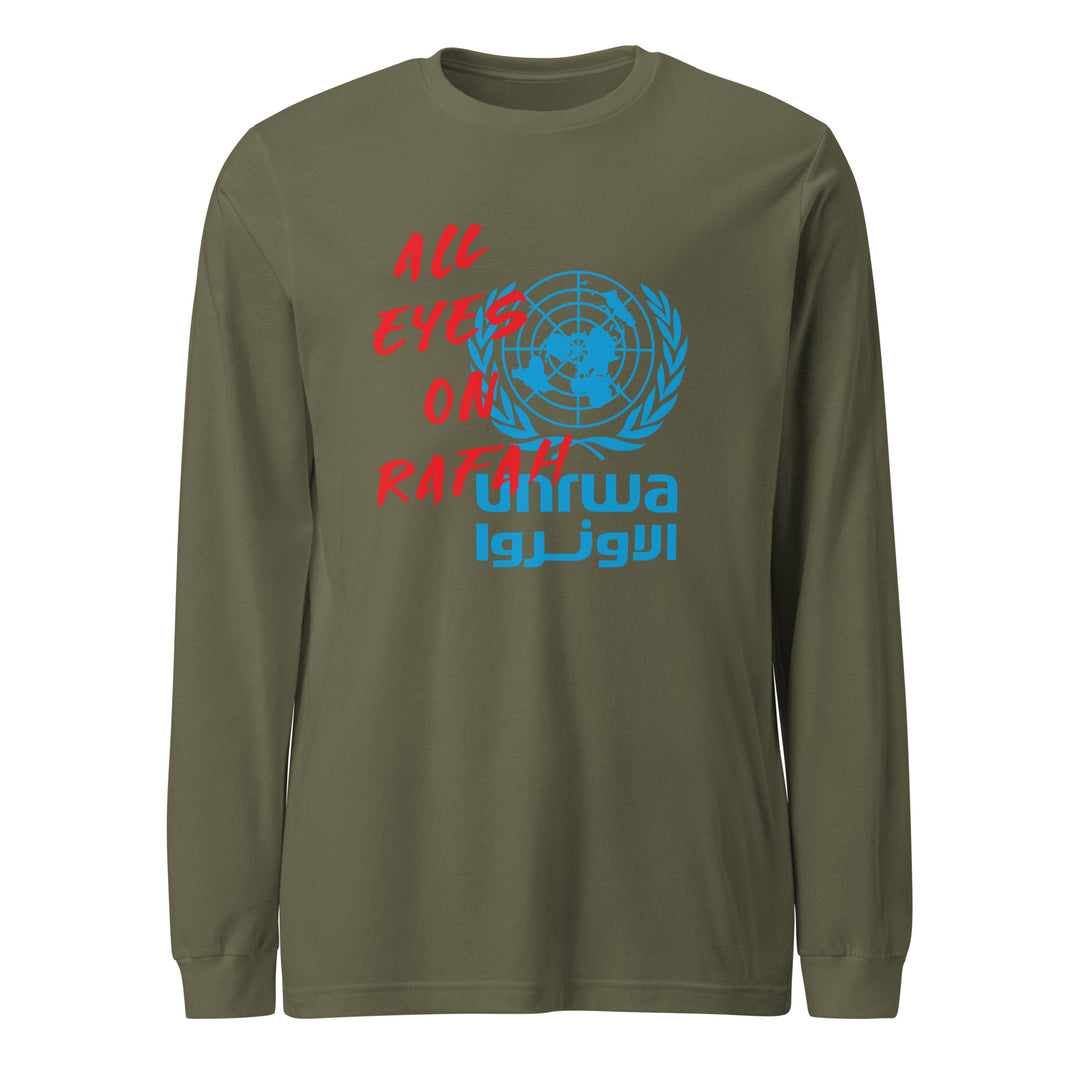 Women Long Sleeve Tee - All Eyes on Rafah, Military Green