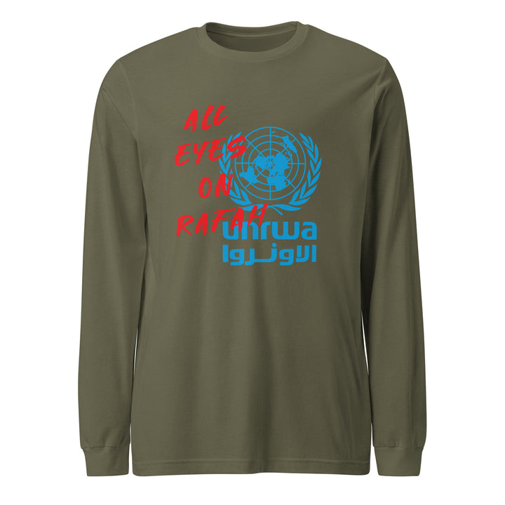 Women Long Sleeve Tee - All Eyes on Rafah, Military Green
