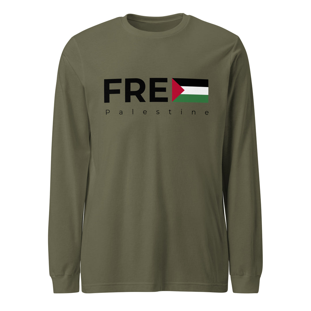 Women Long Sleeve Tee - Free Palestine, Military Green