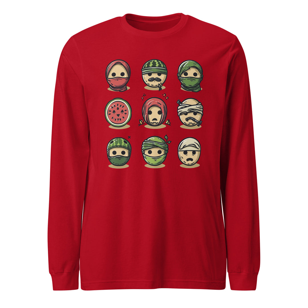 Women Long Sleeve Tee - Palestine Emoji, Red