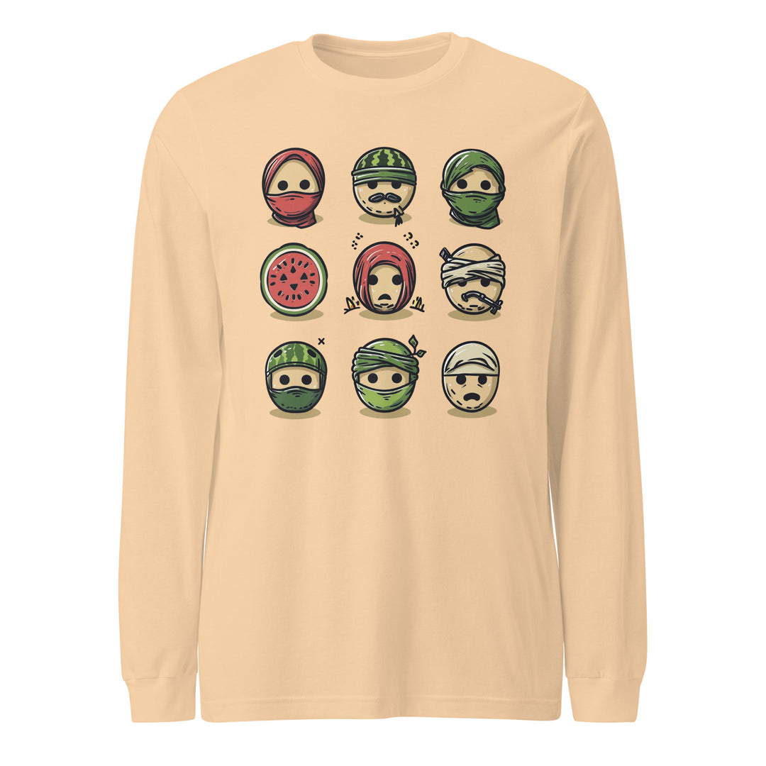 Women Long Sleeve Tee - Palestine Emoji, Sand Dune