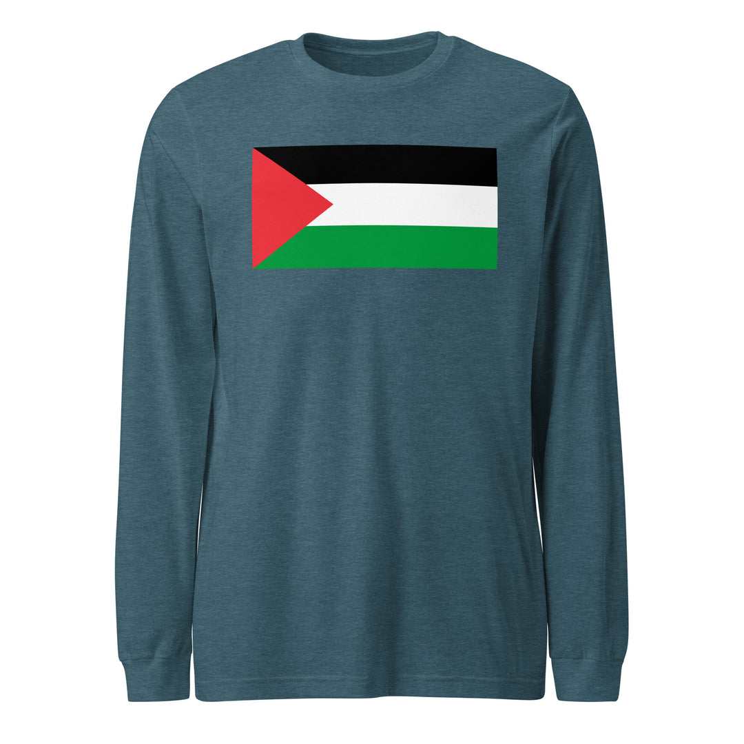 Women Long Sleeve Tee - Palestine Flag, Heather Deep Teal