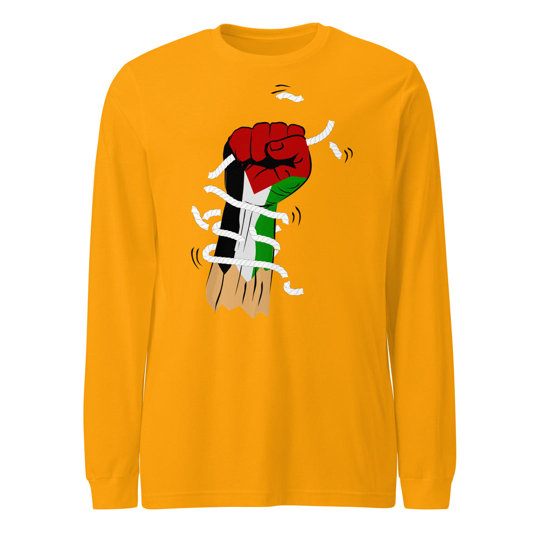 Women Long Sleeve Tee - Palestine Hand, Gold