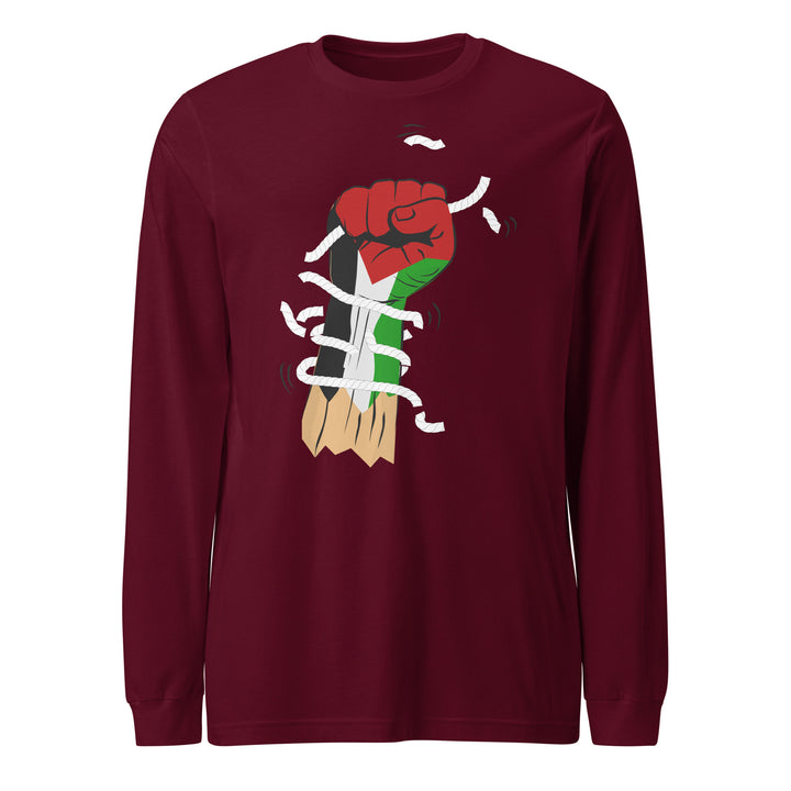 Women Long Sleeve Tee - Palestine Hand, Maroon