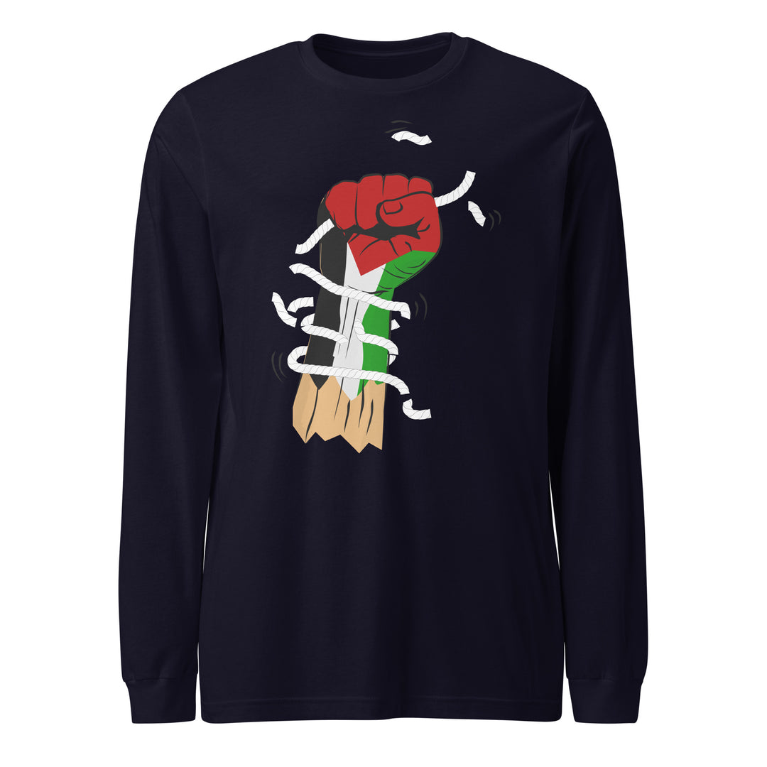 Women Long Sleeve Tee - Palestine Hand, Navy