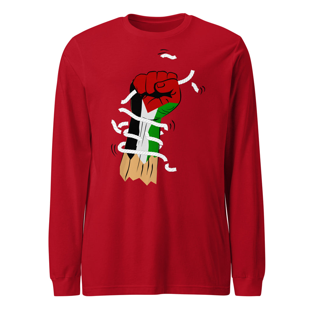 Women Long Sleeve Tee - Palestine Hand, Red