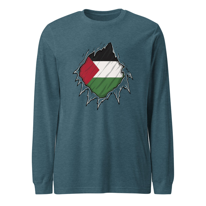 Women Long Sleeve Tee - Palestine Hero, Heather Deep Teal