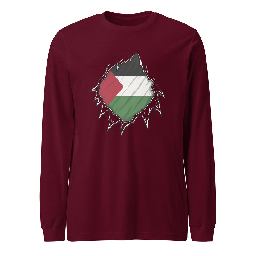 Women Long Sleeve Tee - Palestine Hero, Maroon