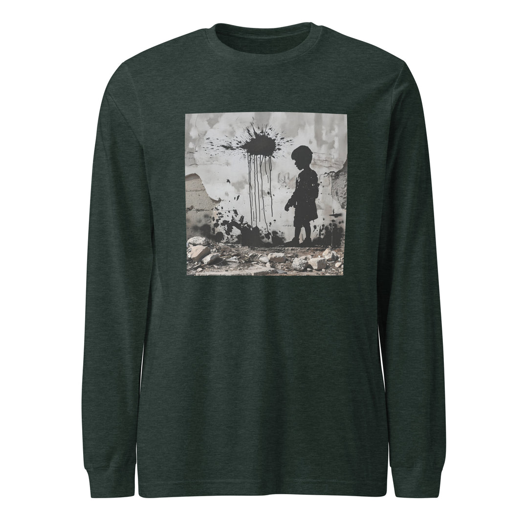 Women Long Sleeve Tee - Palestine Wall, Heather Forest