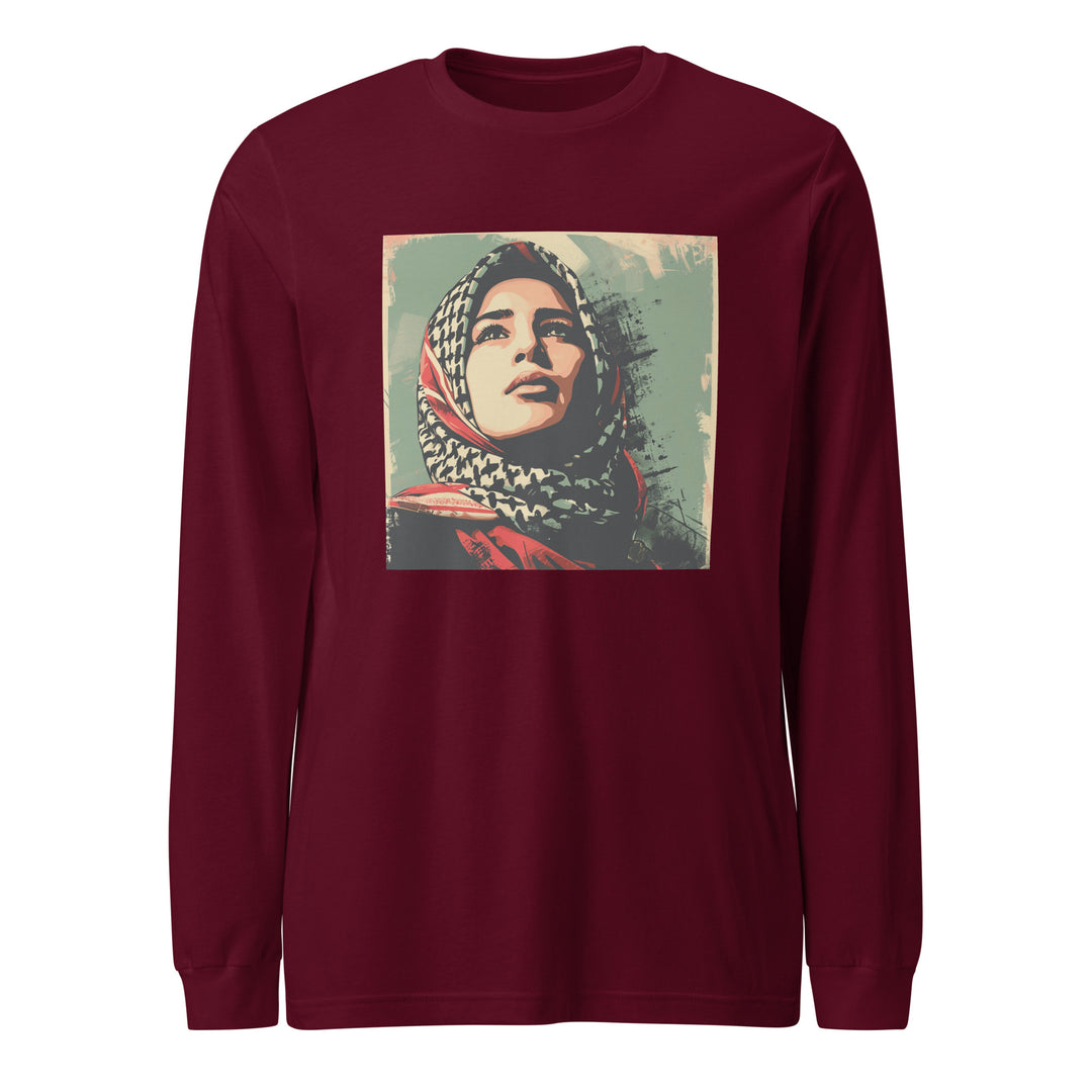 Women Long Sleeve Tee - Palestine Hope, Maroon