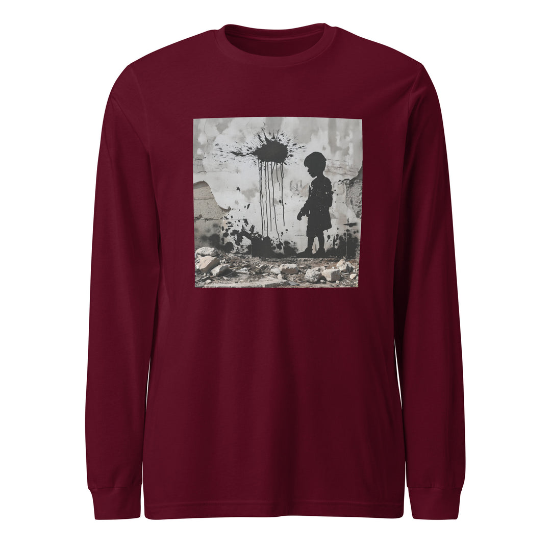 Women Long Sleeve Tee - Palestine Wall, Maroon