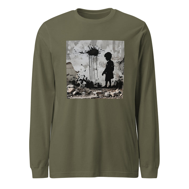 Women Long Sleeve Tee - Palestine Wall, Military Green