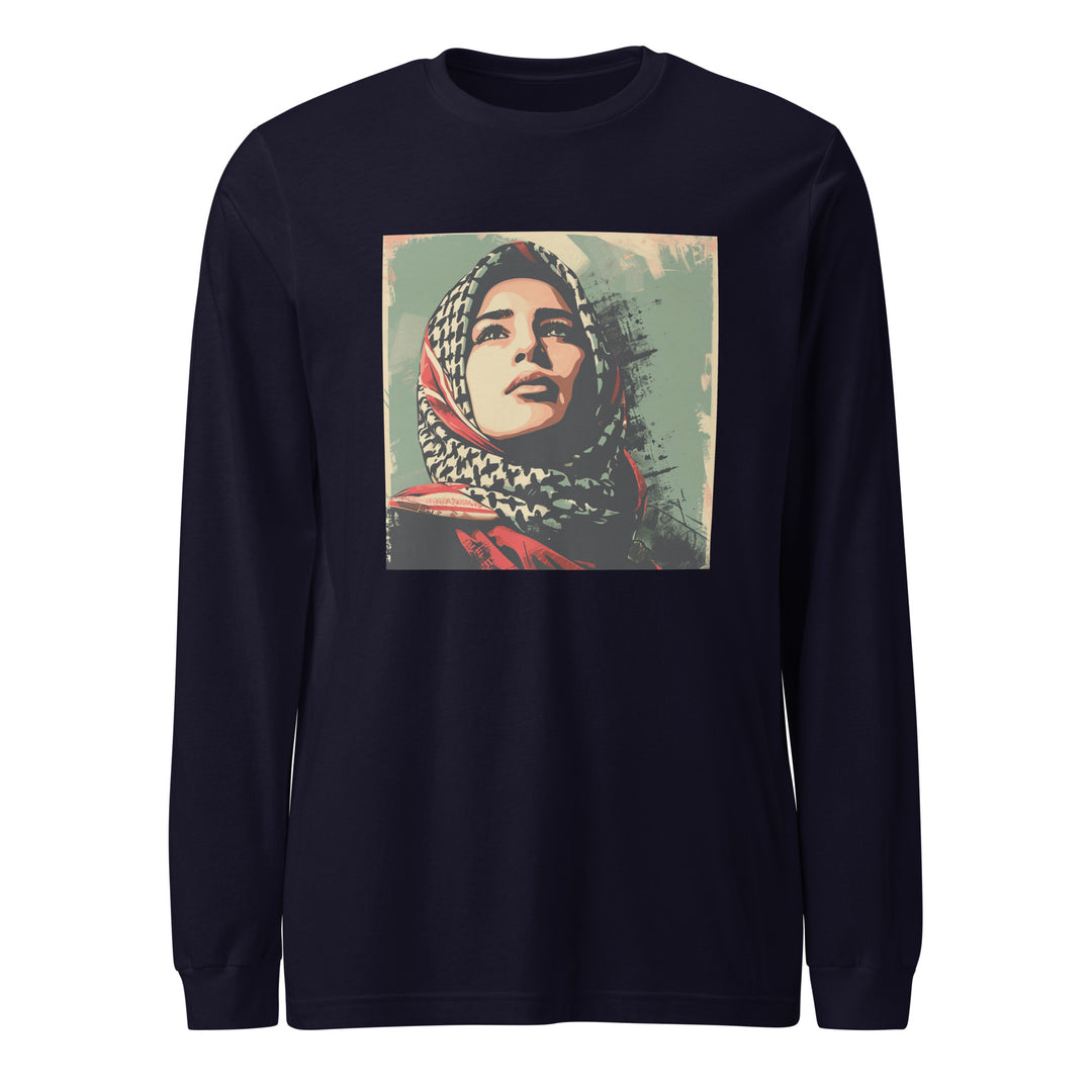 Women Long Sleeve Tee - Palestine Hope, Navy