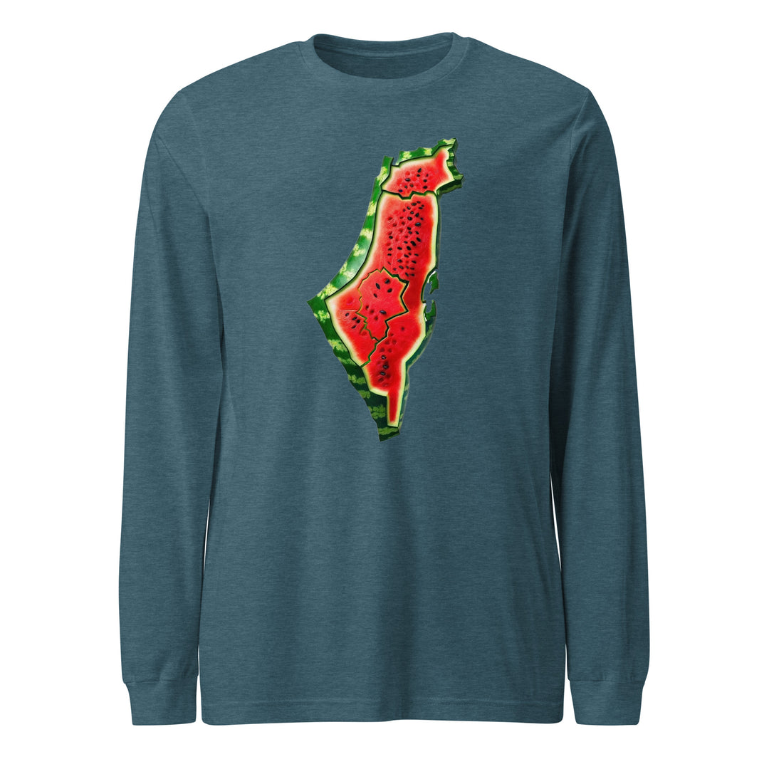 Women Long Sleeve Tee - Palestine Watermelon, Heather Deep Teal