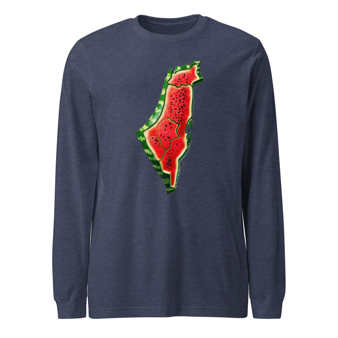 Women Long Sleeve Tee - Palestine Watermelon, Heather Navy