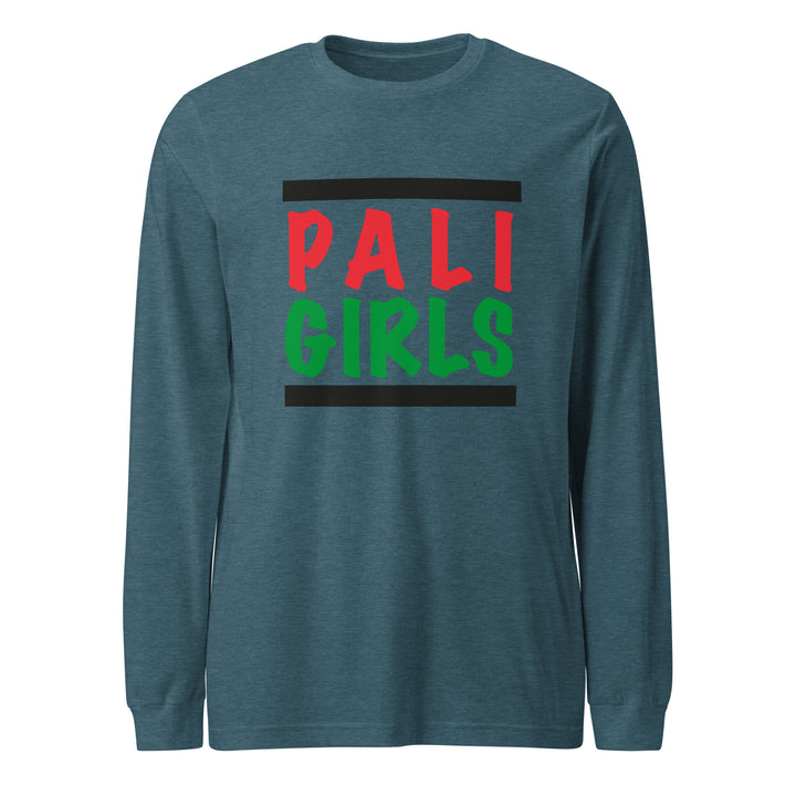 Women Long Sleeve Tee - Palestinian Girls, Heather Deep Teal