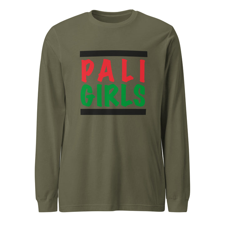 Women Long Sleeve Tee - Palestinian Girls, Military Green