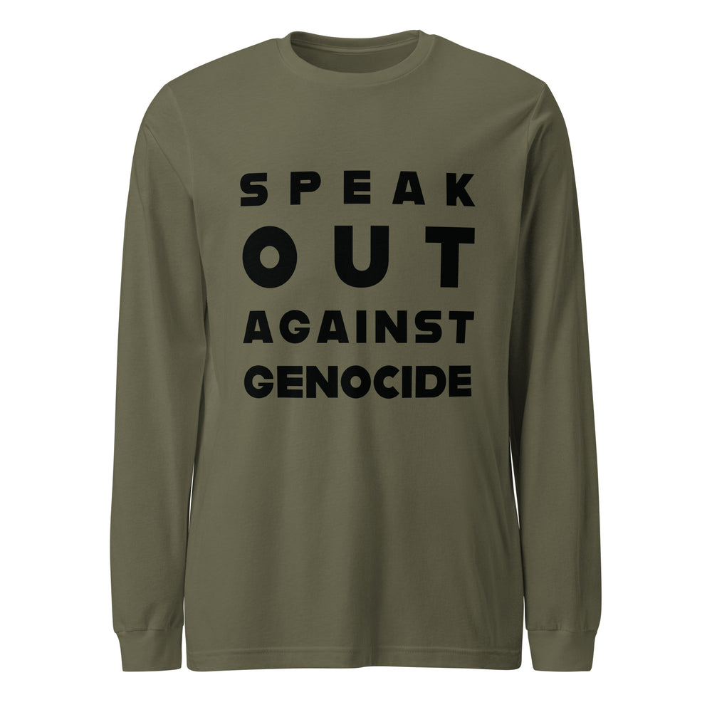 Women Long Sleeve Tee - Speak out against genocide, Military Green