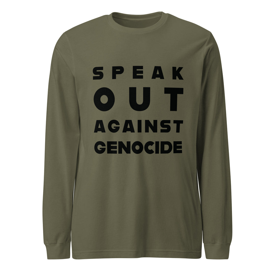 Women Long Sleeve Tee - Speak out against genocide, Military Green