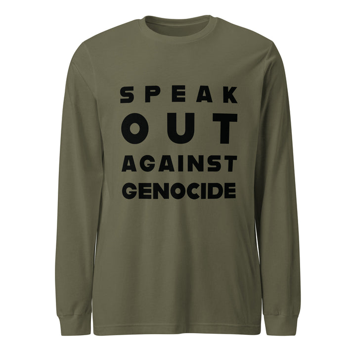 Women Long Sleeve Tee - Speak out against genocide, Military Green