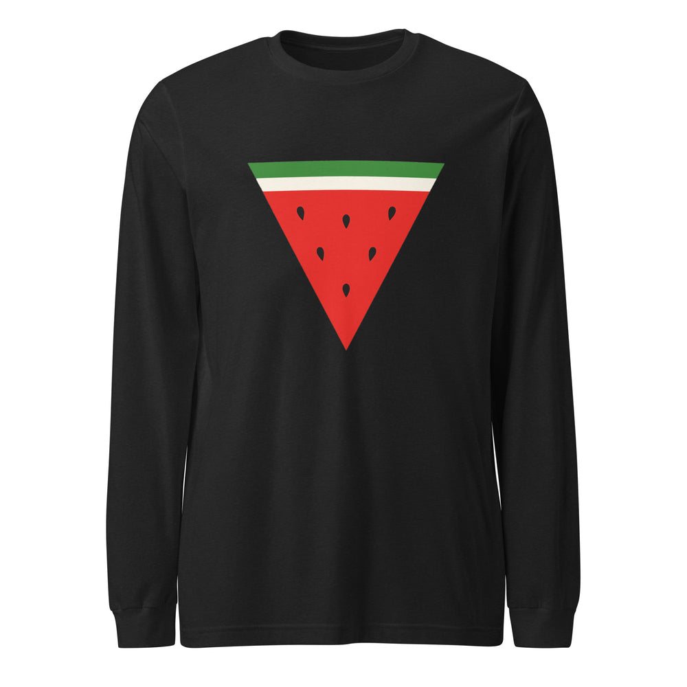 Women Long Sleeve Tee - Triangle Watermelon, Black Heather