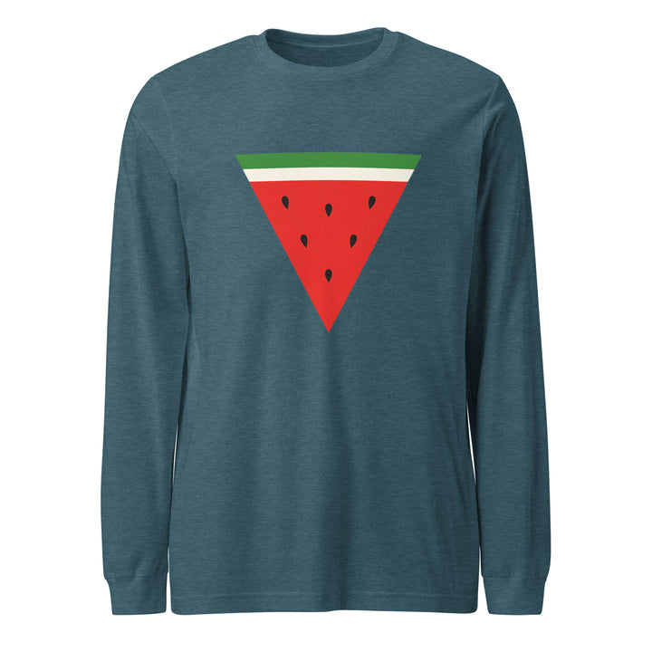 Women Long Sleeve Tee - Triangle Watermelon, Heather Deep Teal