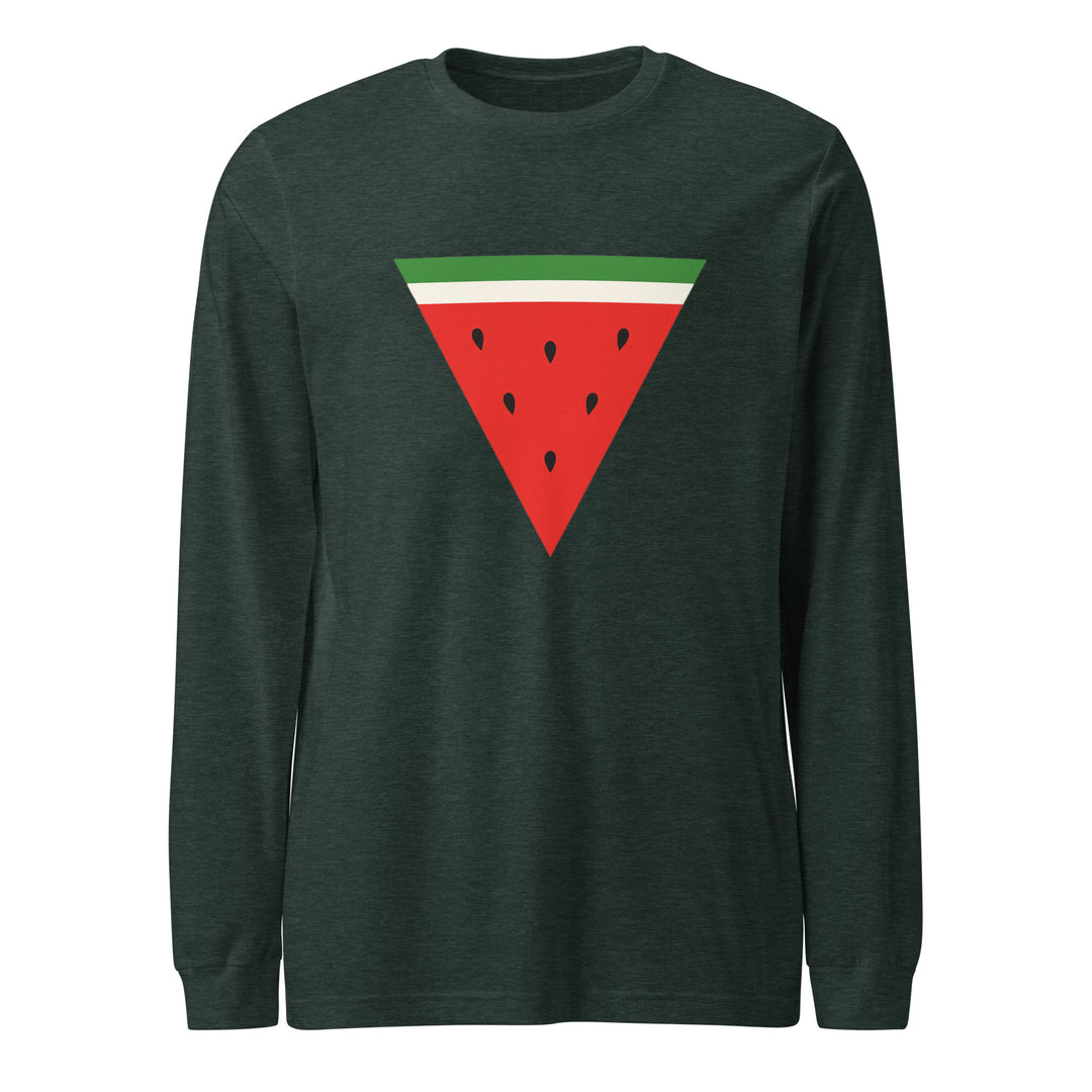 Women Long Sleeve Tee - Triangle Watermelon, Heather Forest