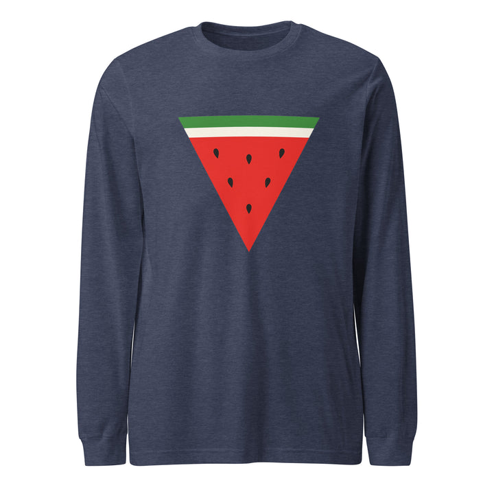 Women Long Sleeve Tee - Triangle Watermelon, Heather Navy