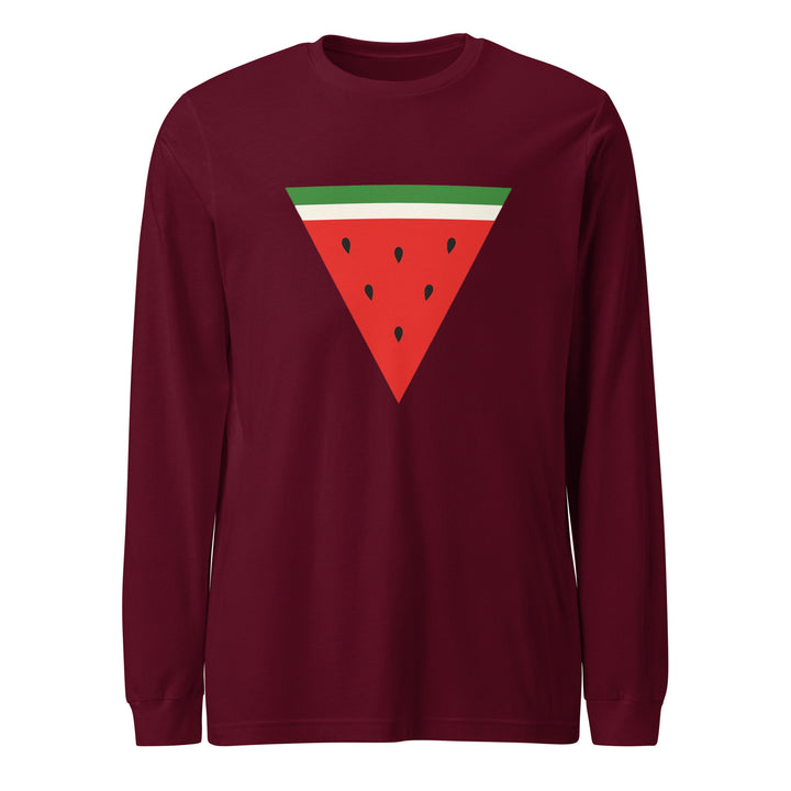 Women Long Sleeve Tee - Triangle Watermelon, Maroon