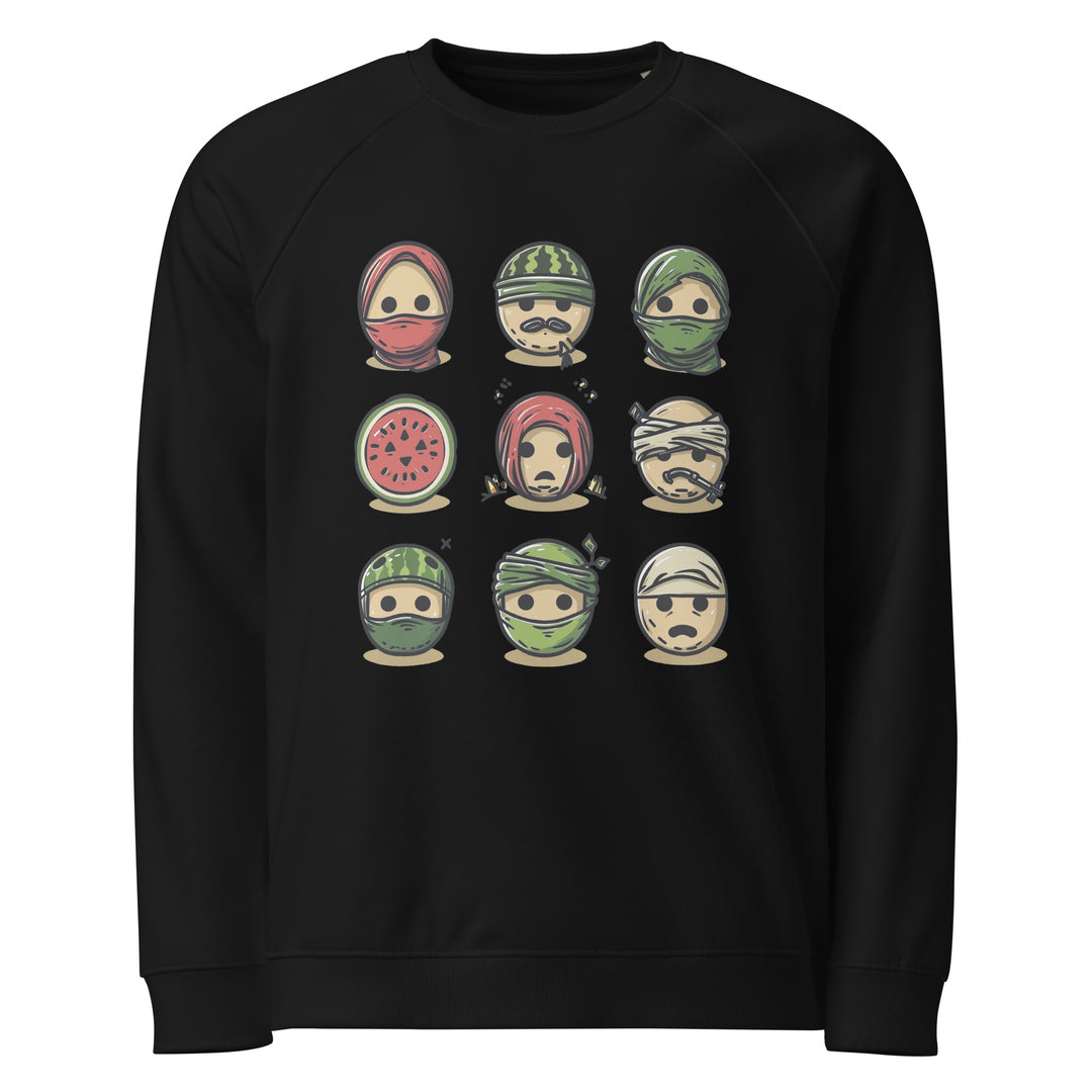 Women organic raglan sweatshirt - Palestine Emoji, Black