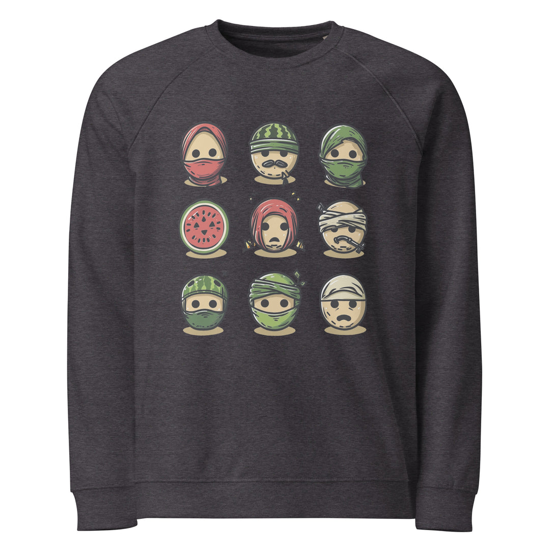 Women organic raglan sweatshirt - Palestine Emoji, Charcoal Melange