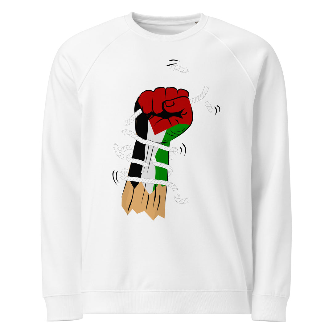 Women organic raglan sweatshirt - Palestine Hand, White