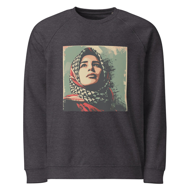Women organic raglan sweatshirt - Palestine Hope, Charcoal Melange