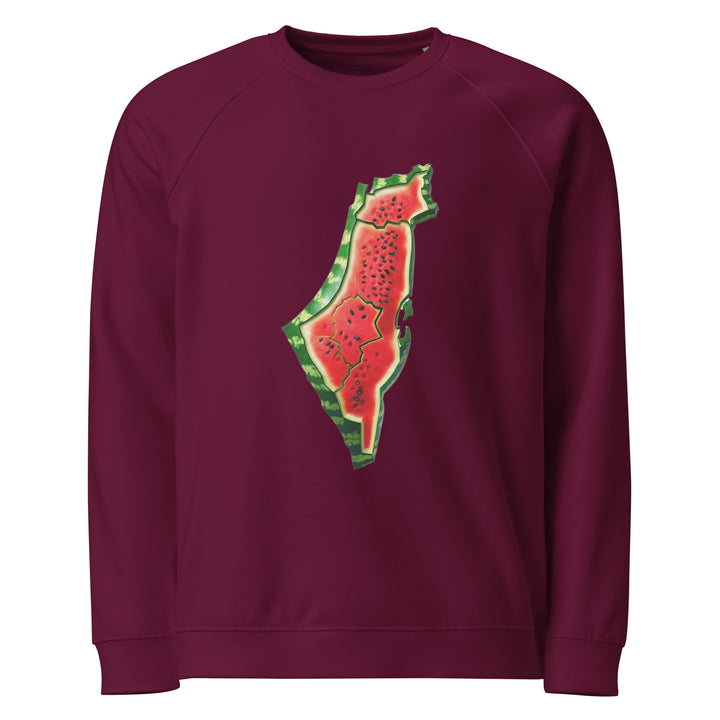 Women organic raglan sweatshirt - Palestine Watermelon, Burgundy